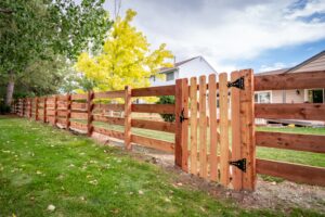 Cedar split rail fence and gate Ken Caryl Master Association