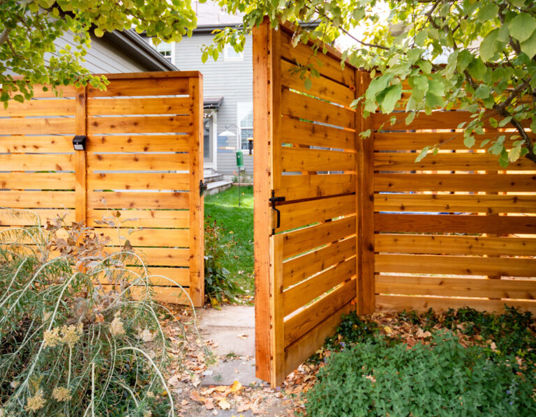 Cedar horizontal fence and gate Central Park Denver