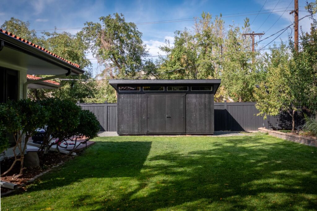 black stain cedar fence shed