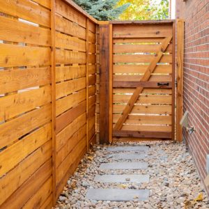 Cedar horizontal fence and gate Central Park Denver