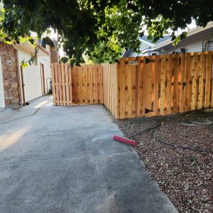 Cedar fence and gate alternating pickets Lakewood