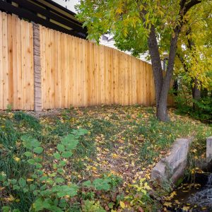 Cedar Fence with Stone Columns, Renaud Place, Lakewood, CO